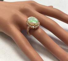 Load image into Gallery viewer, 6.80 Carats Natural Impressive Australian Opal and Diamond 14K Solid Rose Gold Ring