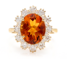 Load image into Gallery viewer, 7.15 Carats Exquisite Natural Madeira Citrine and Diamond 14K Solid Yellow Gold Ring
