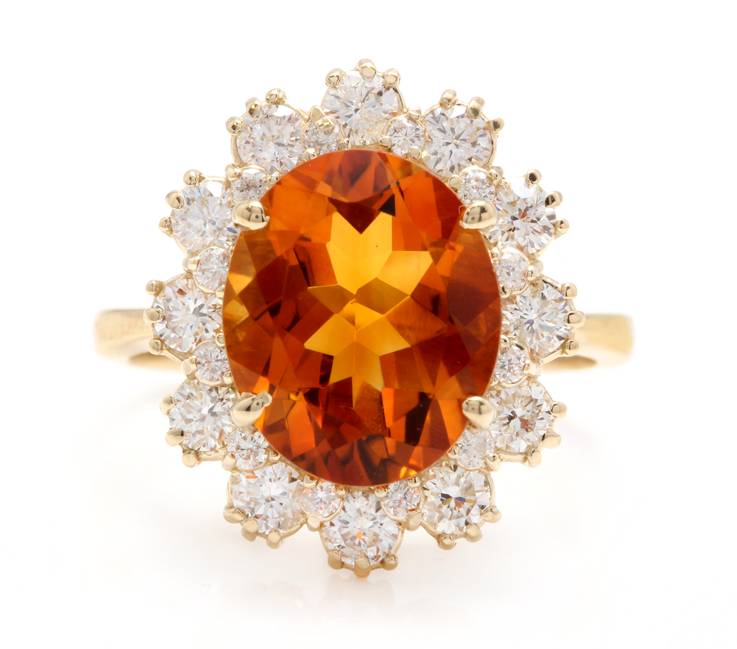 7.15 Carats Exquisite Natural Madeira Citrine and Diamond 14K Solid Yellow Gold Ring