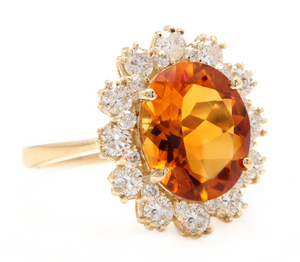 7.15 Carats Exquisite Natural Madeira Citrine and Diamond 14K Solid Yellow Gold Ring