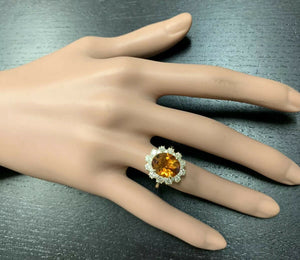 7.15 Carats Exquisite Natural Madeira Citrine and Diamond 14K Solid Yellow Gold Ring