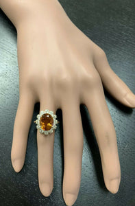 7.15 Carats Exquisite Natural Madeira Citrine and Diamond 14K Solid Yellow Gold Ring