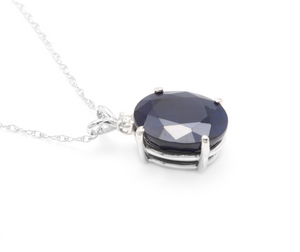 8.55Ct Natural Sapphire and Diamond 14K Solid White Gold Necklace