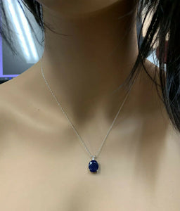 8.55Ct Natural Sapphire and Diamond 14K Solid White Gold Necklace