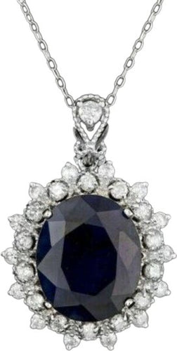 9.30Ct Natural Sapphire and Diamond 14K Solid White Gold Necklace