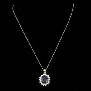 9.30Ct Natural Sapphire and Diamond 14K Solid White Gold Necklace