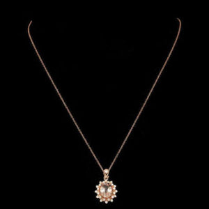 3.65Ct Natural Morganite and Diamond 14K Solid Rose Gold Necklace