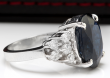Load image into Gallery viewer, 10.70 Carats Exquisite Natural Blue Sapphire and Diamond 14K Solid White Gold Ring