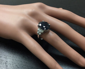 10.70 Carats Exquisite Natural Blue Sapphire and Diamond 14K Solid White Gold Ring