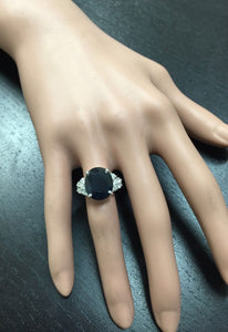 10.70 Carats Exquisite Natural Blue Sapphire and Diamond 14K Solid White Gold Ring