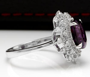 3.60 Carats Natural Amethyst and Diamond 14K Solid White Gold Ring