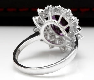 3.60 Carats Natural Amethyst and Diamond 14K Solid White Gold Ring