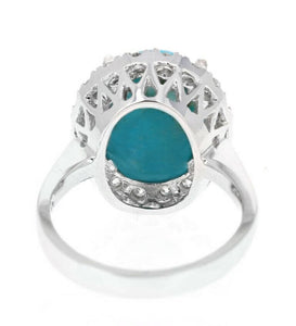 7.65 Carats Impressive Natural Turquoise and Diamond 14K White Gold Ring