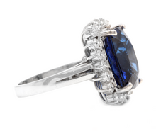 Load image into Gallery viewer, 12.75 Carats Lab Created Ceylon Blue Sapphire and Natural Diamond 14K Solid White Gold Ring