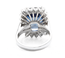 Load image into Gallery viewer, 12.75 Carats Lab Created Ceylon Blue Sapphire and Natural Diamond 14K Solid White Gold Ring