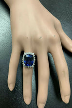 Load image into Gallery viewer, 12.75 Carats Lab Created Ceylon Blue Sapphire and Natural Diamond 14K Solid White Gold Ring
