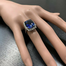 Load image into Gallery viewer, 12.75 Carats Lab Created Ceylon Blue Sapphire and Natural Diamond 14K Solid White Gold Ring