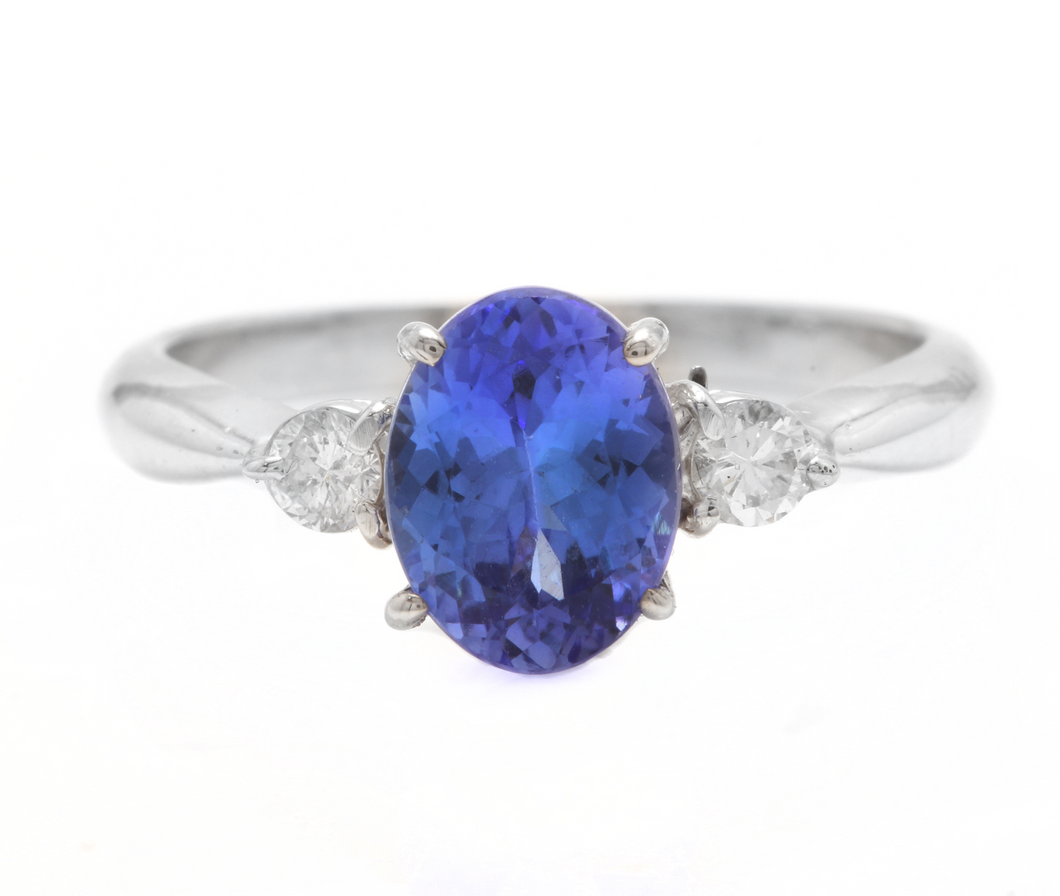1.86 Carats Natural Very Nice Looking Tanzanite and Diamond 14K Solid White Gold Ring