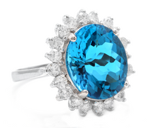 Load image into Gallery viewer, 11.05 Carats Impressive Natural Swiss Blue Topaz and Diamond 14K Solid White Gold Ring