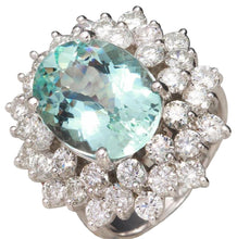 Load image into Gallery viewer, 9.14 Carats Natural Aquamarine and Diamond 14K Solid White Gold Ring