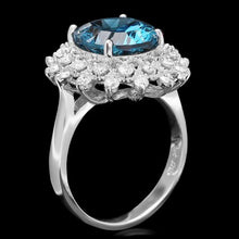 Load image into Gallery viewer, 6.00 Carats Natural Blue Topaz and Diamond 14K Solid White Gold Ring