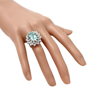 9.14 Carats Natural Aquamarine and Diamond 14K Solid White Gold Ring