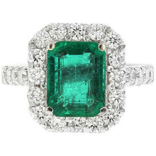 Load image into Gallery viewer, 4.30 Carats Natural Emerald and Diamond 18K Solid White Gold Ring