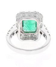 Load image into Gallery viewer, 4.30 Carats Natural Emerald and Diamond 18K Solid White Gold Ring
