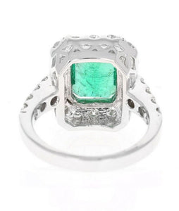 4.30 Carats Natural Emerald and Diamond 18K Solid White Gold Ring