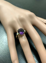 Load image into Gallery viewer, 5.24 Carats Natural Impressive Amethyst and Diamond 14K Yellow Gold Ring