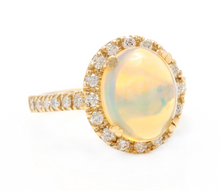 Load image into Gallery viewer, 5.10 Carats Natural Impressive Ethiopian Opal and Diamond 14K Solid Yellow Gold Ring