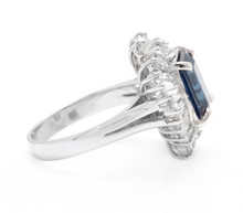Load image into Gallery viewer, 5.04 Carats Exquisite Natural Blue Sapphire and Diamond 14K Solid White Gold Ring