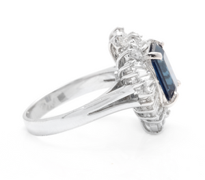 5.04 Carats Exquisite Natural Blue Sapphire and Diamond 14K Solid White Gold Ring