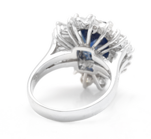 5.04 Carats Exquisite Natural Blue Sapphire and Diamond 14K Solid White Gold Ring