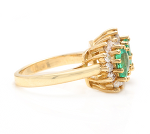 2.70 Carats Natural Emerald and Diamond 14K Solid White Gold Ring