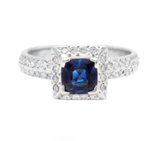 Load image into Gallery viewer, 1.50 Carats Exquisite Natural Ceylon Blue Sapphire and Diamond 14K Solid White Gold Ring