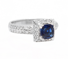 Load image into Gallery viewer, 1.50 Carats Exquisite Natural Ceylon Blue Sapphire and Diamond 14K Solid White Gold Ring