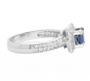 1.50 Carats Exquisite Natural Ceylon Blue Sapphire and Diamond 14K Solid White Gold Ring