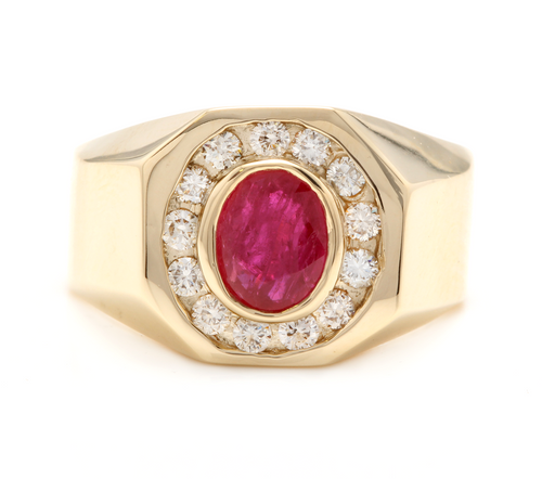 3.00 Carats Natural Ruby and Diamond 14K Solid Yellow Gold Men's Ring