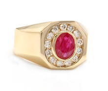 Load image into Gallery viewer, 3.00 Carats Natural Ruby and Diamond 14K Solid Yellow Gold Men&#39;s Ring