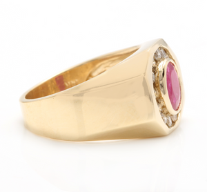 3.00 Carats Natural Ruby and Diamond 14K Solid Yellow Gold Men's Ring