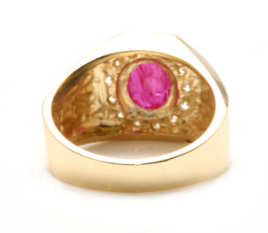 3.00 Carats Natural Ruby and Diamond 14K Solid Yellow Gold Men's Ring
