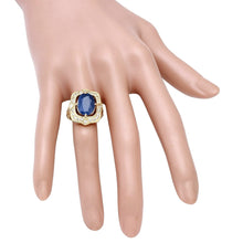 Load image into Gallery viewer, 6.70 Carats Exquisite Natural Blue Sapphire and Diamond 14K Solid Yellow Gold Ring