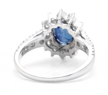 Load image into Gallery viewer, 3.25 Carats Exquisite Natural Blue Sapphire and Diamond 14K Solid White Gold Ring