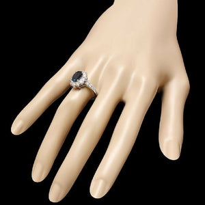 3.25 Carats Exquisite Natural Blue Sapphire and Diamond 14K Solid White Gold Ring