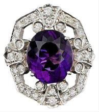 Load image into Gallery viewer, 8.60 Carats Natural Amethyst and Diamond 14K Solid White Gold Ring