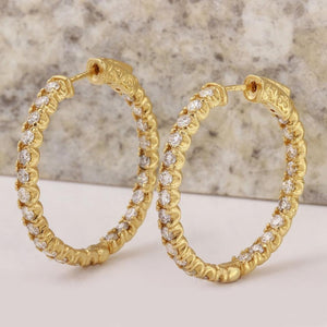 Exquisite 2.10 Carats Natural Diamond 14K Solid Yellow Gold Hoop Earrings