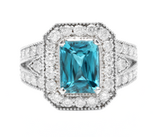 Load image into Gallery viewer, 5.95 Carats Natural Very Nice Looking Blue Zircon and Diamond 14K Solid White Gold Ring