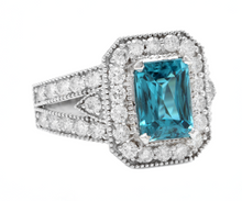 Load image into Gallery viewer, 5.95 Carats Natural Very Nice Looking Blue Zircon and Diamond 14K Solid White Gold Ring