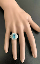 Load image into Gallery viewer, 5.95 Carats Natural Very Nice Looking Blue Zircon and Diamond 14K Solid White Gold Ring